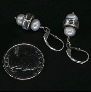 Chic Silver and White Pearl Drop Earrings